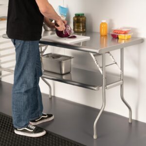 HARDURA Folding Stainless Steel Table 30X48 Inches with Adjustable Undershelf and Galvanized Legs NSF Commercial Portable Folding Prep Table for Restaurant Kitchen Home and Hotel