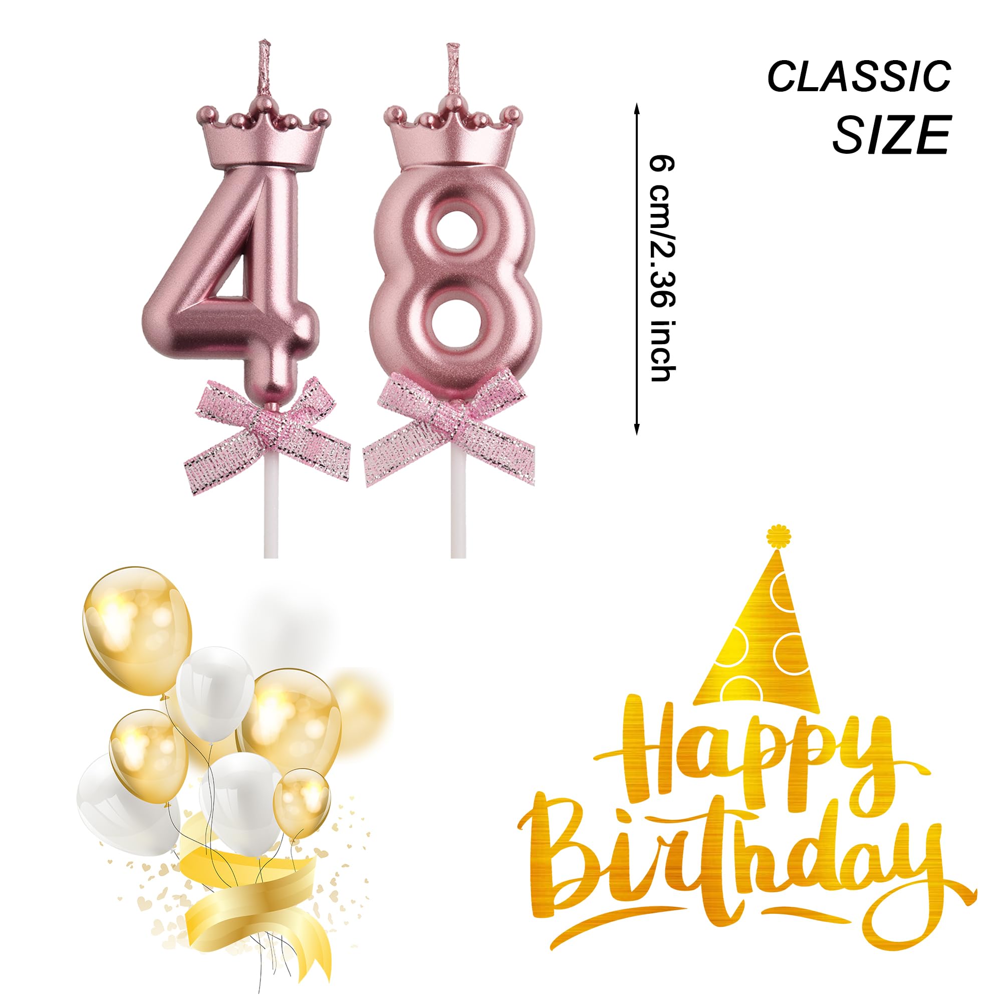 AOOLADA 48th 84th Birthday Candles, Rose Gold 84 48 Year Old Cake Topper Number Birthday Candles, Birthday Party Decorations Gifts for Women Men