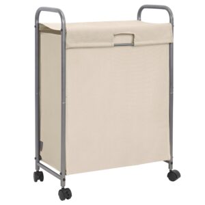 storage maniac 85 l laundry hamper with lid, slim laundry sorter with wheels, narrow laundry basket sorter, 2 loads dirty clothes hamper, laundry organizer, laundry cart with wheels and lid, beige