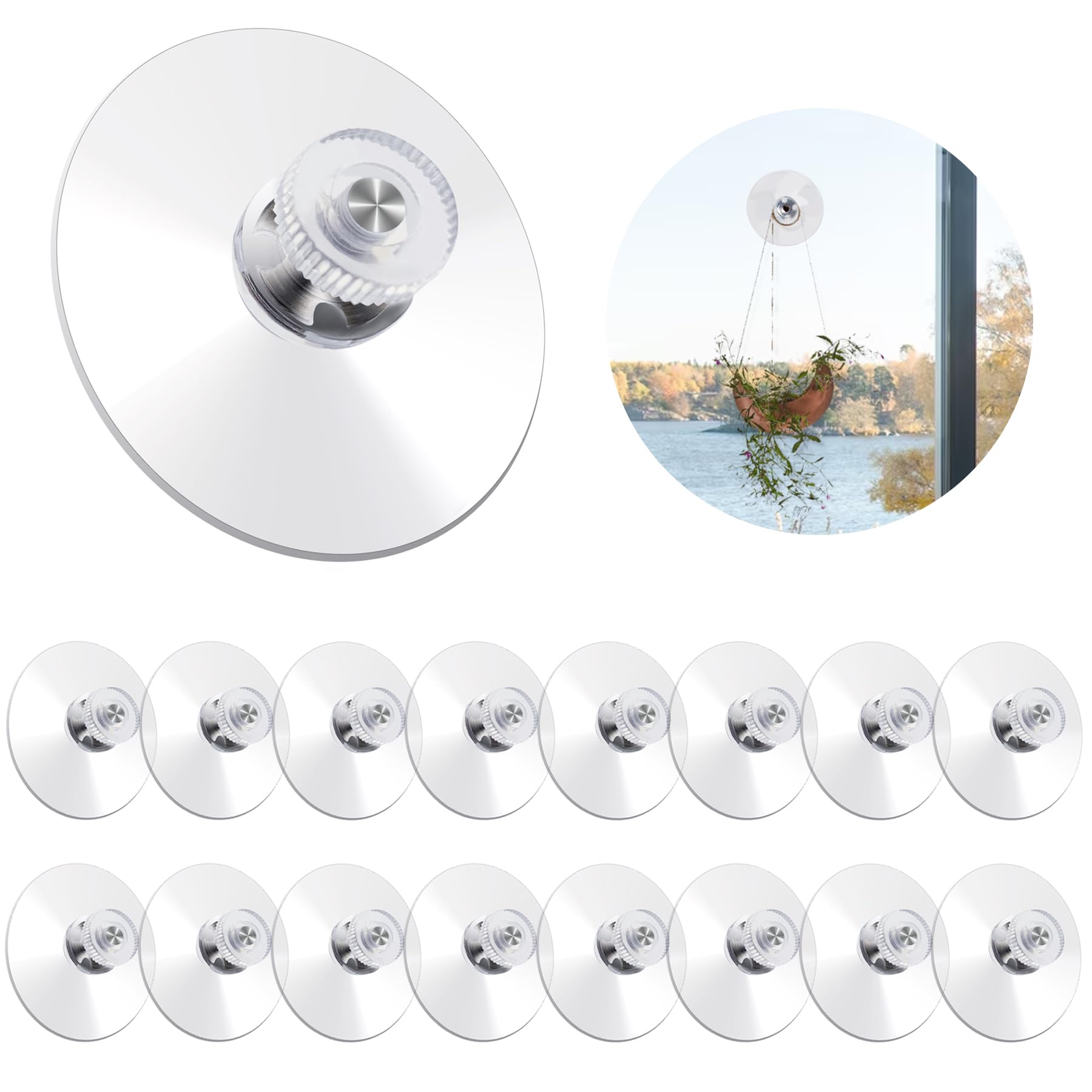 Lianxuia 16 Pcs Suction Cup Plastic Suction Pads, 50mm/1.96 inch Clear PVC Sucker Pads, Strong Adhesive Suction Holder with M5 Screw Nut for Windows, Bathrooms, Glass Walls, Car Sun Shades