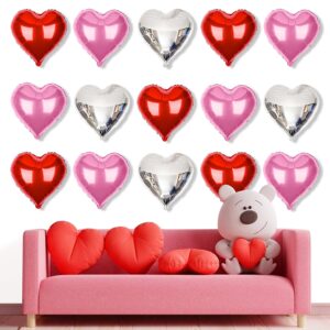 upgraded pink silver and red balloons - pack of 15 - heart shaped foil balloons for valentines day wedding birthday bridal shower baby shower decorations