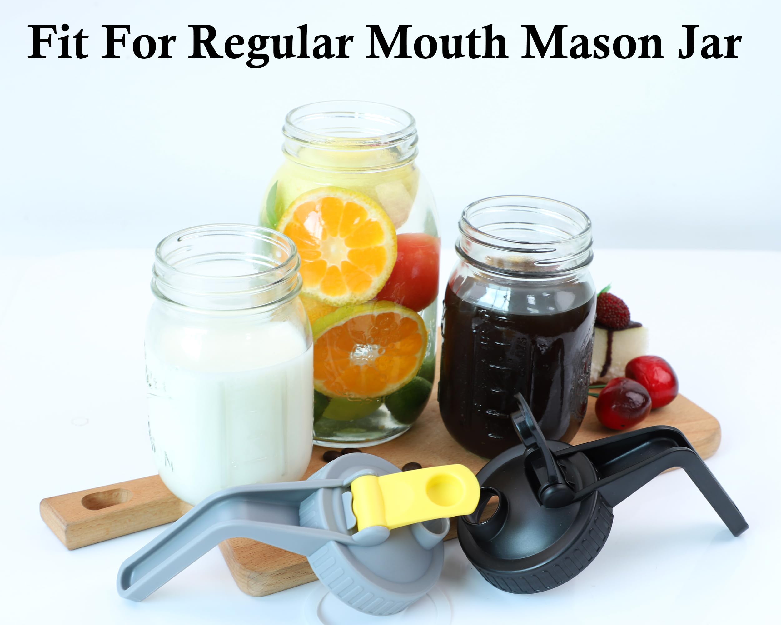 Mason Jar Pour Spout Lids With Handle Regular Mouth Mason Pitcher Lid With Flip Cap Airtight & Leak-Proof Pour Lid,Turns your Mason Jar into Pitcher (Jar Not Included)