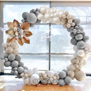 Grey White Balloon Garland - Double Stuffed Sand White Pearl Silver Balloons Neutral Gray Beige White Balloon Arch Kit for Bridal Wedding Baby Shower Birthday Christmas Party Decoration