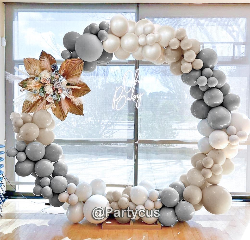 Grey White Balloon Garland - Double Stuffed Sand White Pearl Silver Balloons Neutral Gray Beige White Balloon Arch Kit for Bridal Wedding Baby Shower Birthday Christmas Party Decoration