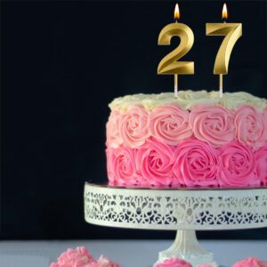 AOOLADA 27th 72nd Birthday Candles, Gold 72 27 Year Old Number Birthday Candles, Happy Birthday Party Decorations Cake Topper Gifts for Men Women