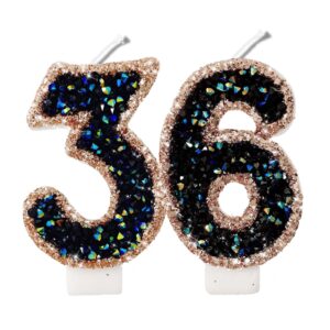 2.8" blue black glitter number candles-many colors 36th 63rd birthday gifts birthday decorations birthday candles numbers happy birthday candles for cake 2 candle for women for men (blue black)