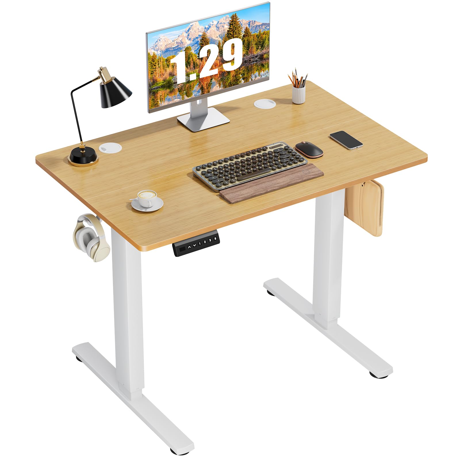 Sweetcrispy Electric Standing Desk Adjustable Height, 40 x 24 inch Stand up Sit Stand Desk with Spliced Board, Ergonomic Home Office Rising Table Computer Workstation Gaming Work Desk, Oak