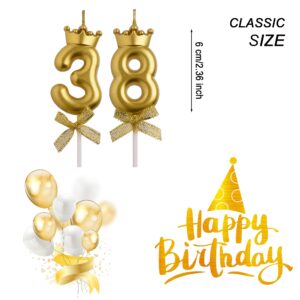 AOOLADA 38th 83rd Birthday Candles, Gold 83 38 Year Old Cake Topper Number Birthday Candles, Birthday Party Decorations Gifts for Women Men