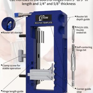 Door Hinge Jig, Door Hinge Router Template,Door Hinge Mortiser, Hinge Installation Kit Fits 3” to 5” Length and 1/4” or 5/8” Thickness Door Hinge, Blue