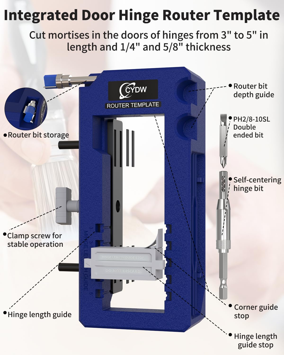 Door Hinge Jig, Door Hinge Router Template,Door Hinge Mortiser, Hinge Installation Kit Fits 3” to 5” Length and 1/4” or 5/8” Thickness Door Hinge, Blue