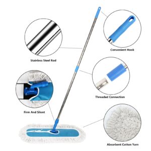 16" Commercial Dust Mop, MEIBEI Dust Floor Mop with Cotton mop Head, Dust Mop for Hardwood Floors with Long Handle, Industrial Dust Mop for Factory, Shopping Mall, Garage, Company, Hotel (16*5 inch)