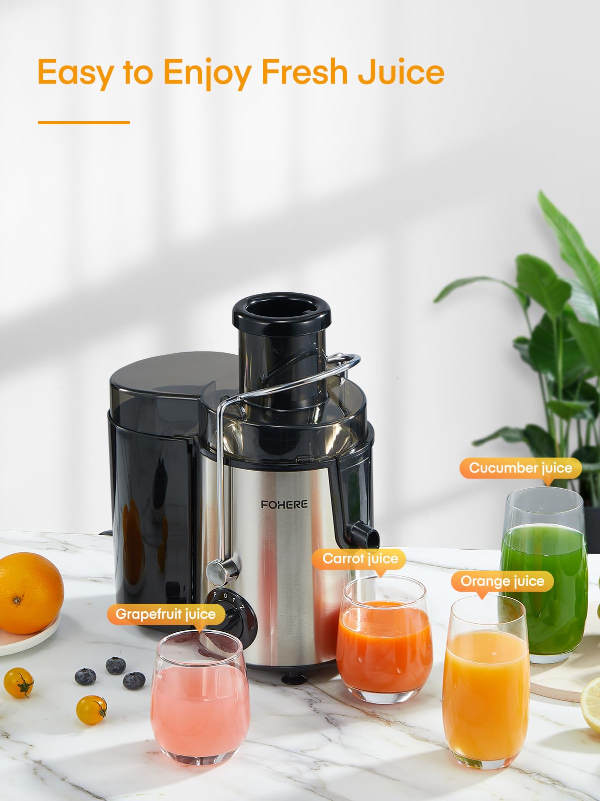 Juicer Machines, 600W Centrifugal Juicer with Wide Mouth 3” Feed Chute for Whole Vegetable and Fruit with 3-Speed Setting, Easy to Clean, BPA Free, High Yield Juice, Juice Recipe Included