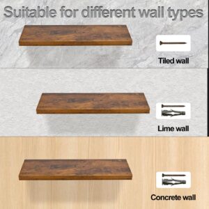 Floating Shelves 23 Inch Set of 2, Wall Mounted Rustic Wood Shelf for Wall Decor, Wall Shelves for Bathroom Storage, Bedroom Living Room Kitchen, Hanging Shelf Set, Brown