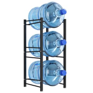 lifewit 5 gallon water jug holder, 3 tier water bottle stand, heavy duty water dispenser rack with 3 slots for gallon jugs, detachable water storage shelf organizer for home living room office, black