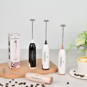 The HomeFlow Co.’s Milk Frother Handheld, Fast Electric Whisk Foam Maker for Coffee, Cappuccino, Latte, Frappe, Matcha, Hot Chocolate (Khaki & Beige)