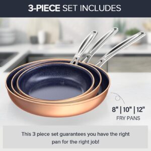 Nuwave 3-Piece 8”, 10”, 12” Forged Lightweight Frying Pan Set, G10 Healthy Duralon Blue Ceramic Ultra Non-Stick, Ergonomic Stay-Cool Handles, Induction-Ready & Works on All Cooktops