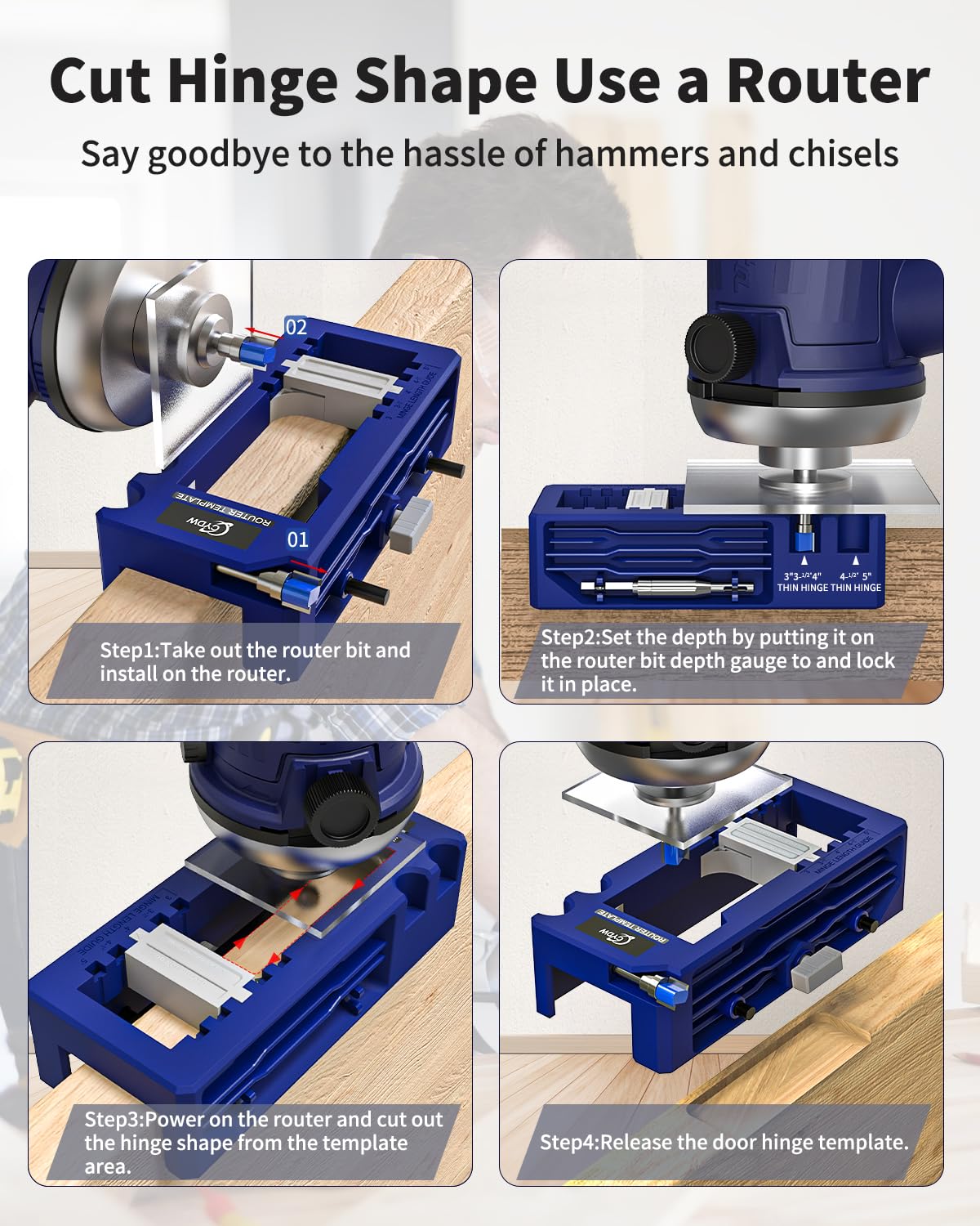 Door Hinge Jig, Door Hinge Router Template,Door Hinge Mortiser, Hinge Installation Kit Fits 3” to 5” Length and 1/4” or 5/8” Thickness Door Hinge, Blue