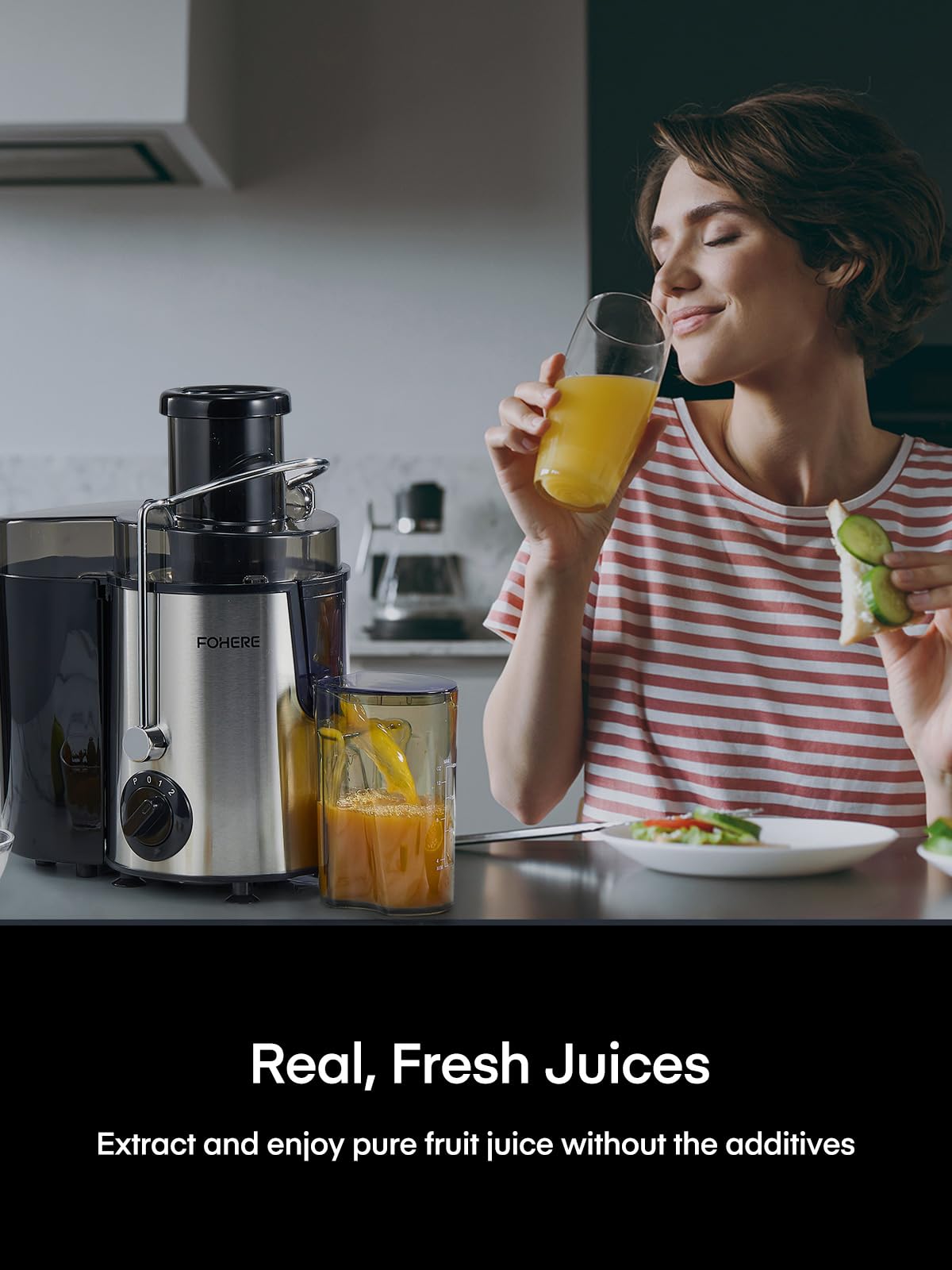 Juicer Machines, 600W Centrifugal Juicer with Wide Mouth 3” Feed Chute for Whole Vegetable and Fruit with 3-Speed Setting, Easy to Clean, BPA Free, High Yield Juice, Juice Recipe Included