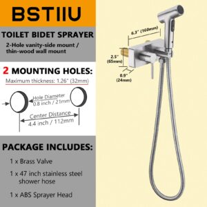 BSTIIU Brass Handheld Bidet Sprayer for Toilet Hot and Cold Bidet Faucet Attachment, Bathroom Vanity Side Mount 2 Function Baby Diaper Douche Kit, Brushed Nickel