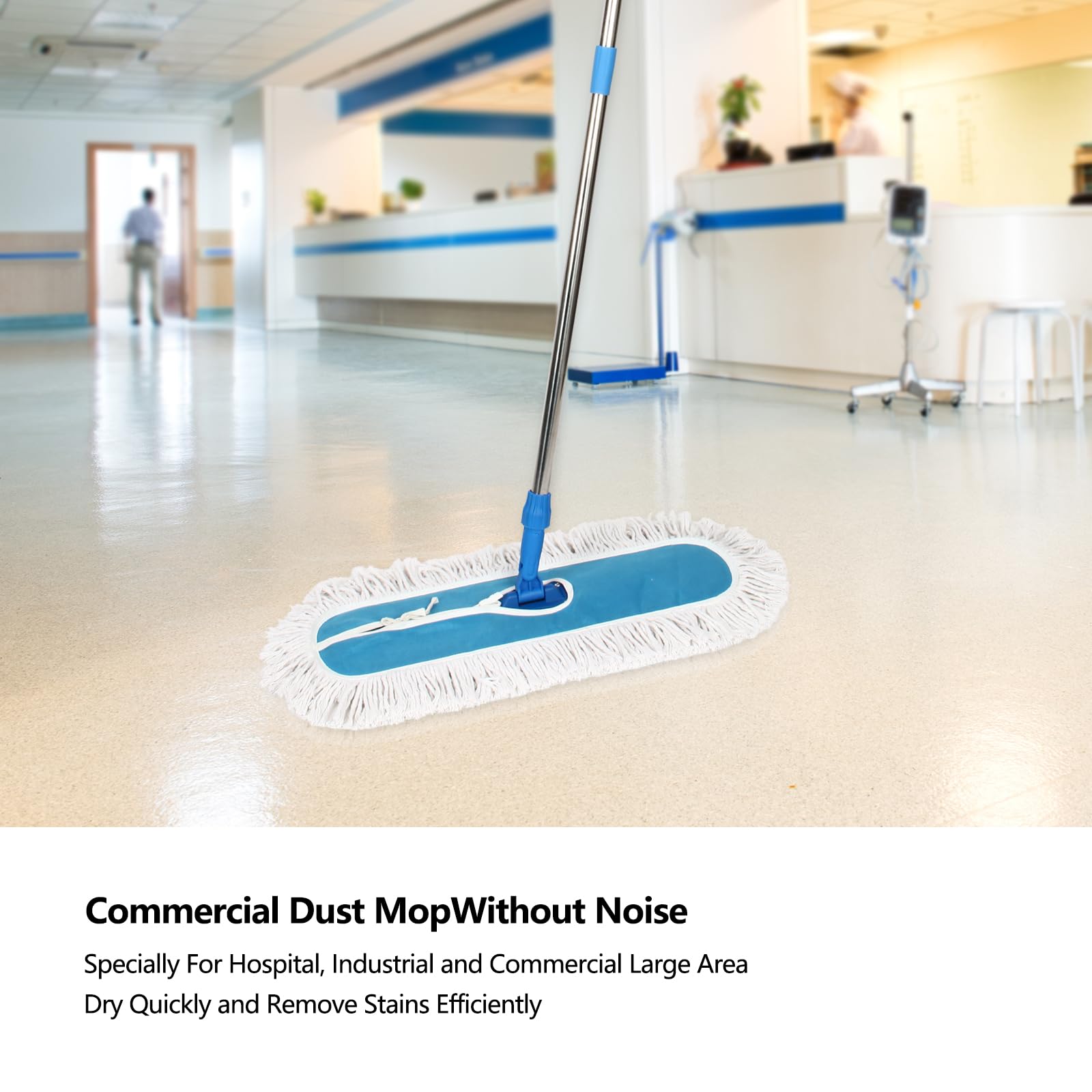 16" Commercial Dust Mop, MEIBEI Dust Floor Mop with Cotton mop Head, Dust Mop for Hardwood Floors with Long Handle, Industrial Dust Mop for Factory, Shopping Mall, Garage, Company, Hotel (16*5 inch)