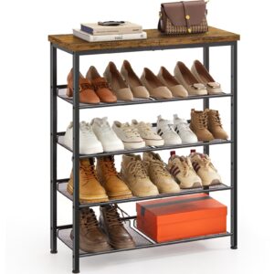 Pipishell 5-Tier Shoe Rack for Entryway and Small Spaces with Wooden Top & Metal Frames, Shoe Storage Organizer with Adjustable Storage Shelves, PISRB4V