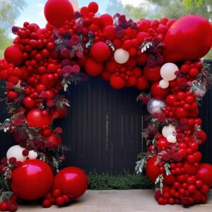 Red Balloons Double Stuffed Red Balloons Different Sizes Latex Ruby Red Balloon Garland Matte Premium Red Balloon Arch Kit for Birthday Wedding Baby Shower Mother's Day Christmas Party decorations