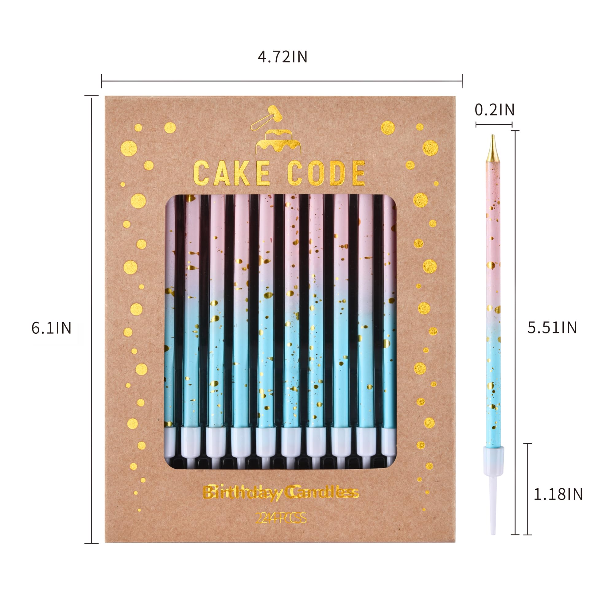 CAKE CODE Pink Blue Gold Long Thin Birthday Candles, Cake Candles, Birthday Parties, Wedding Decorations, Party Candles