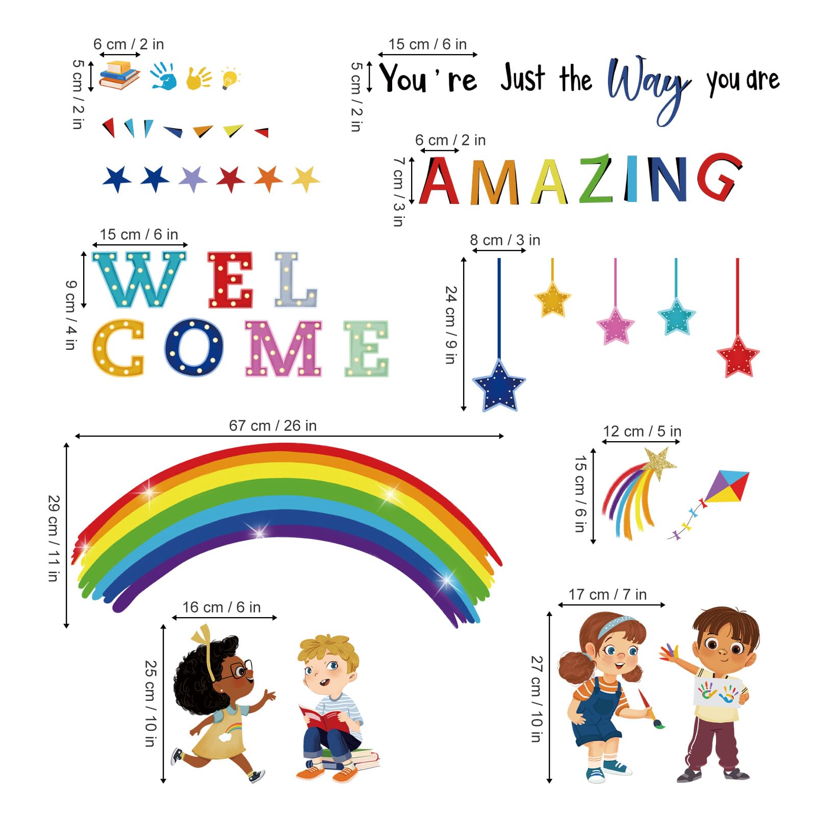 wondever Reading Corner Rainbow Wall Decals Kids Inspirational Quotes You are Amazing Peel and Stick Wall Art Stickers for Reading Room Classroom Kids Room