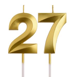 aoolada 27th 72nd birthday candles, gold 72 27 year old number birthday candles, happy birthday party decorations cake topper gifts for men women