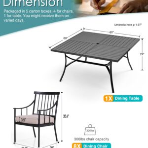 PHI VILLA 9 Pieces Outdoor Dining Table Set for 8, 60” Square Wrought Iron Dining Table & Heavy-Duty Steel Dining Chairs with Cushions, Large Dining Furniture Set for Patio, Deck, Yard, Porch