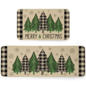 arkeny christmas kitchen rugs set of 2, non-slip absorbent door mats, winter snowflakes xmas tree decorative kitchen floor mat 17x29 and 17x47 inch akm004