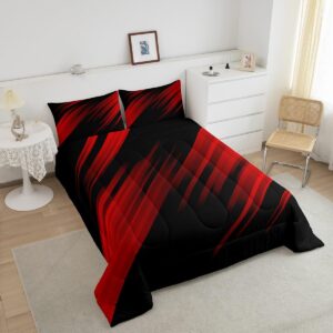 jejeloiu Red Ombre Bedding Set Ombre Effects Comforter Set for Kids Boys Girls Teens Room Decor Geometry Comforter Queen Size Abstract Art Design Duvet Set 3Pcs