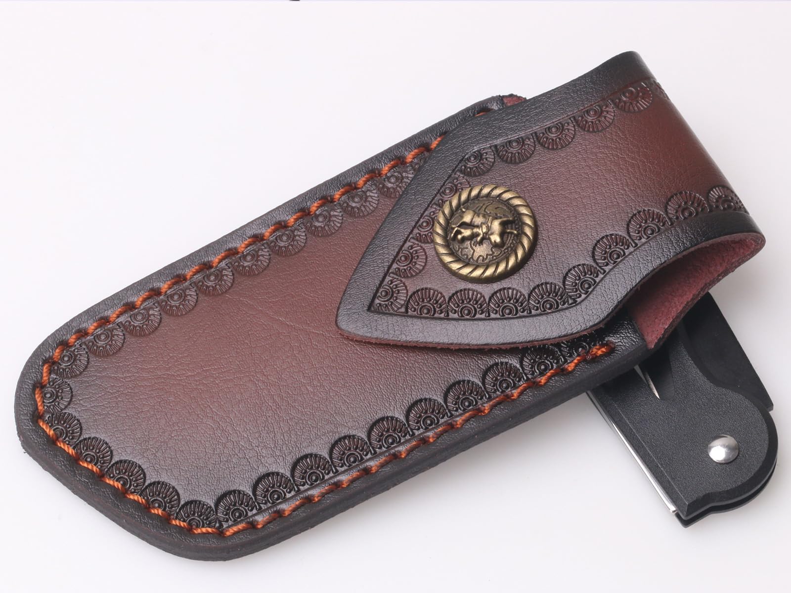 Xeerrfan 4" Belt Knife Sheath, Portable Real Leather Sheathes Pouch Holder for Women, Retro Pocket Folding Knife Holster with Bucket (Small-5.15 * 2.32in)