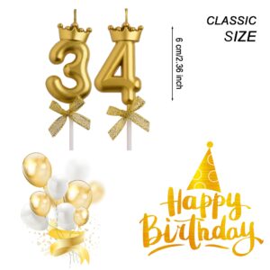 AOOLADA 34th 43rd Birthday Candles, Gold 43 34 Year Old Cake Topper Number Birthday Candles, Birthday Party Decorations Gifts for Women Men