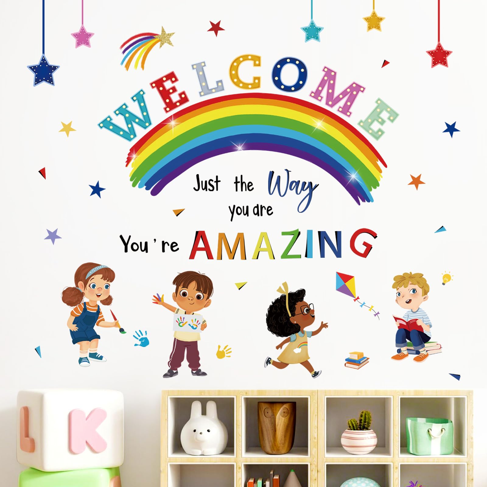 wondever Reading Corner Rainbow Wall Decals Kids Inspirational Quotes You are Amazing Peel and Stick Wall Art Stickers for Reading Room Classroom Kids Room