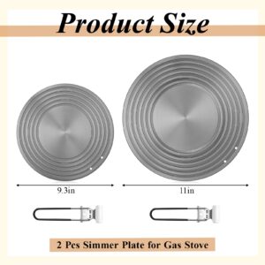 Tujoe 2 Pcs Simmer Plate for Gas Stove 11 Inches and 9.5 Inches Heat Diffuser Round Stove Diffuser with Anti Scalding Handle for Electric Stove Pot Cookware Protection Accessories