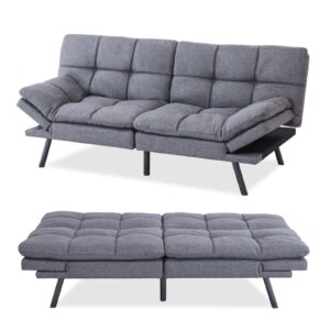 Hcore Convertible Splitback Futon Sofa Bed for Living Room, Office, Apartment - Memory Foam Sleeper Loveseat, Modern Small Couch in Grey