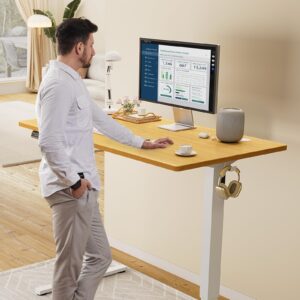 Sweetcrispy Electric Standing Desk Adjustable Height, 40 x 24 inch Stand up Sit Stand Desk with Spliced Board, Ergonomic Home Office Rising Table Computer Workstation Gaming Work Desk, Oak