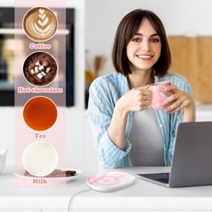 Nitial Thank You Coffee Warmer with Mug Set for Women Pink Marble Mug Warming Plate Employee Appreciation Gifts Birthday Gift Valentine's Day Gifts for Coworker Volunteer Teacher