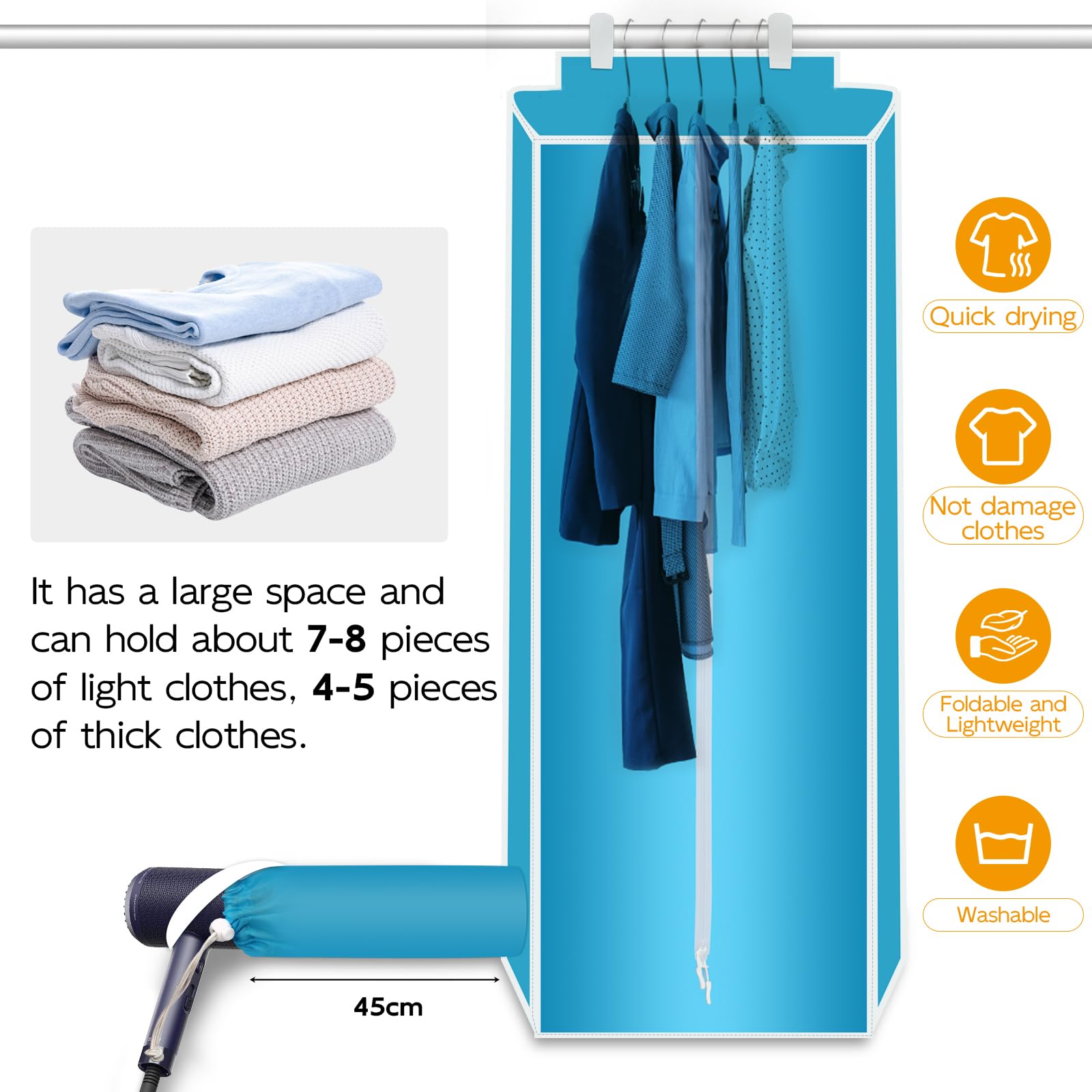 BobBros Portable Clothes Dryer Bag, Fast Drying Solution for Travel, Hotel, Apartment, and Dorms, Foldable & Water Resistant, Lightweight Quick Drying Bag (Without Dryer)