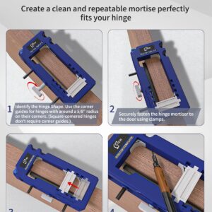 Door Hinge Jig, Door Hinge Router Template,Door Hinge Mortiser, Hinge Installation Kit Fits 3” to 5” Length and 1/4” or 5/8” Thickness Door Hinge, Blue