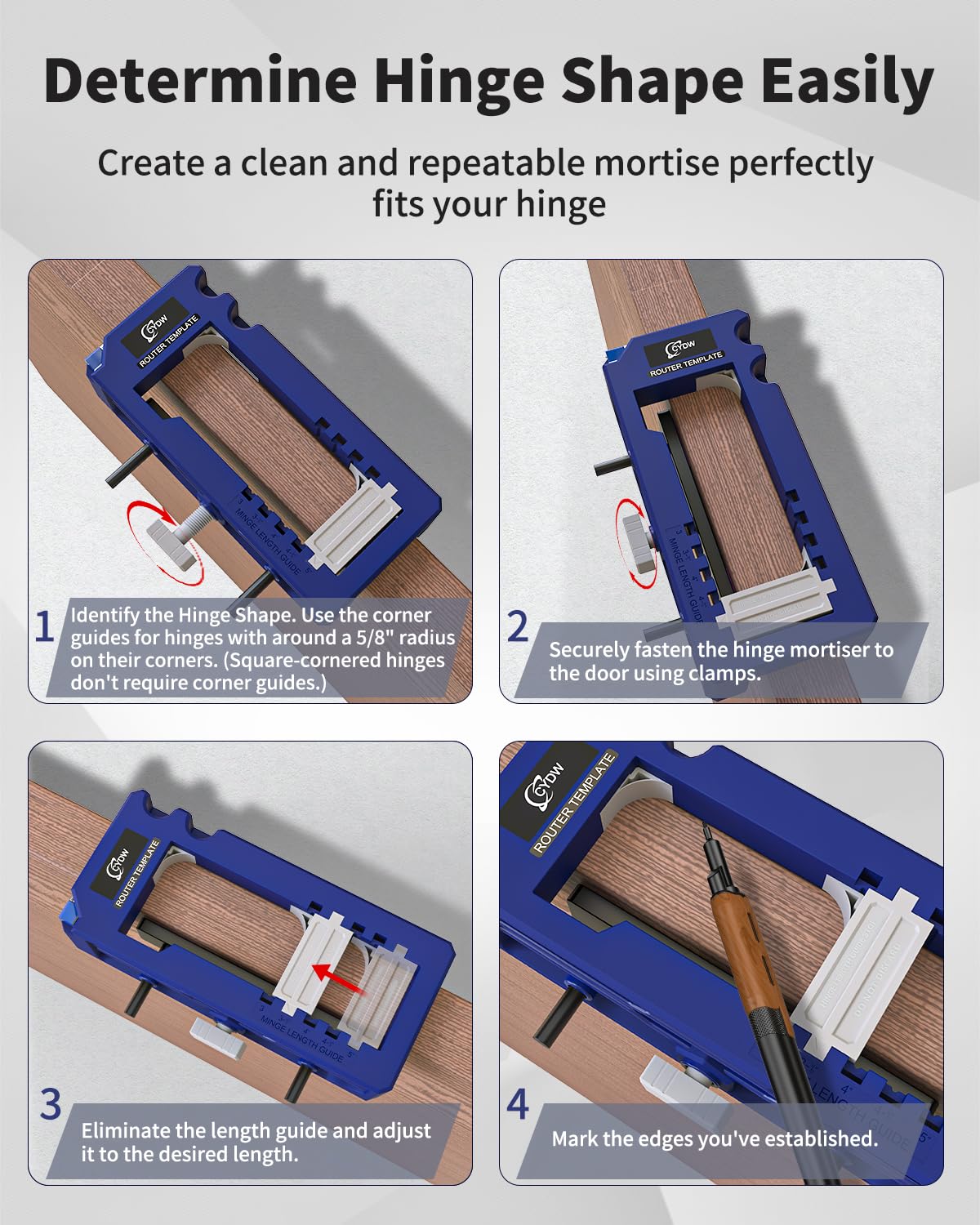 Door Hinge Jig, Door Hinge Router Template,Door Hinge Mortiser, Hinge Installation Kit Fits 3” to 5” Length and 1/4” or 5/8” Thickness Door Hinge, Blue