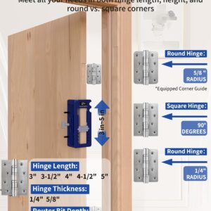 Door Hinge Jig, Door Hinge Router Template,Door Hinge Mortiser, Hinge Installation Kit Fits 3” to 5” Length and 1/4” or 5/8” Thickness Door Hinge, Blue