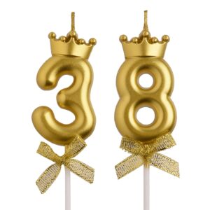 aoolada 38th 83rd birthday candles, gold 83 38 year old cake topper number birthday candles, birthday party decorations gifts for women men