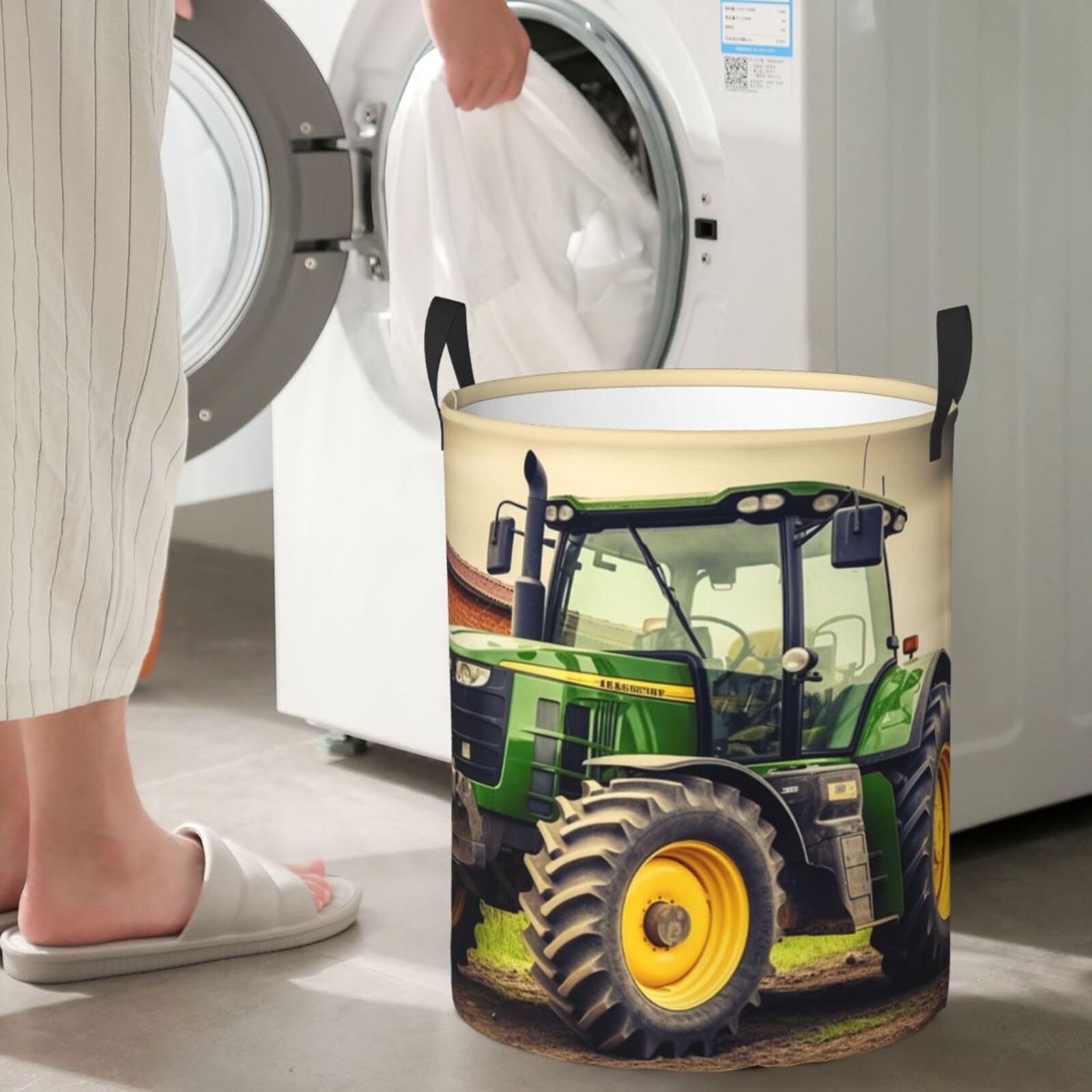 Tractor Theme Print Laundry Basket Waterproof Laundry Hamper With Handles Large Dirty Clothes Hamper For Dorm Family Travel Medium