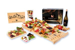 marvelhaus large charcuterie board 19 pcs accessories, cheese board with mountain scene, cheese board & knife set, bamboo charcuterie boards, cheese servers-unique house warming new home, wedding gift