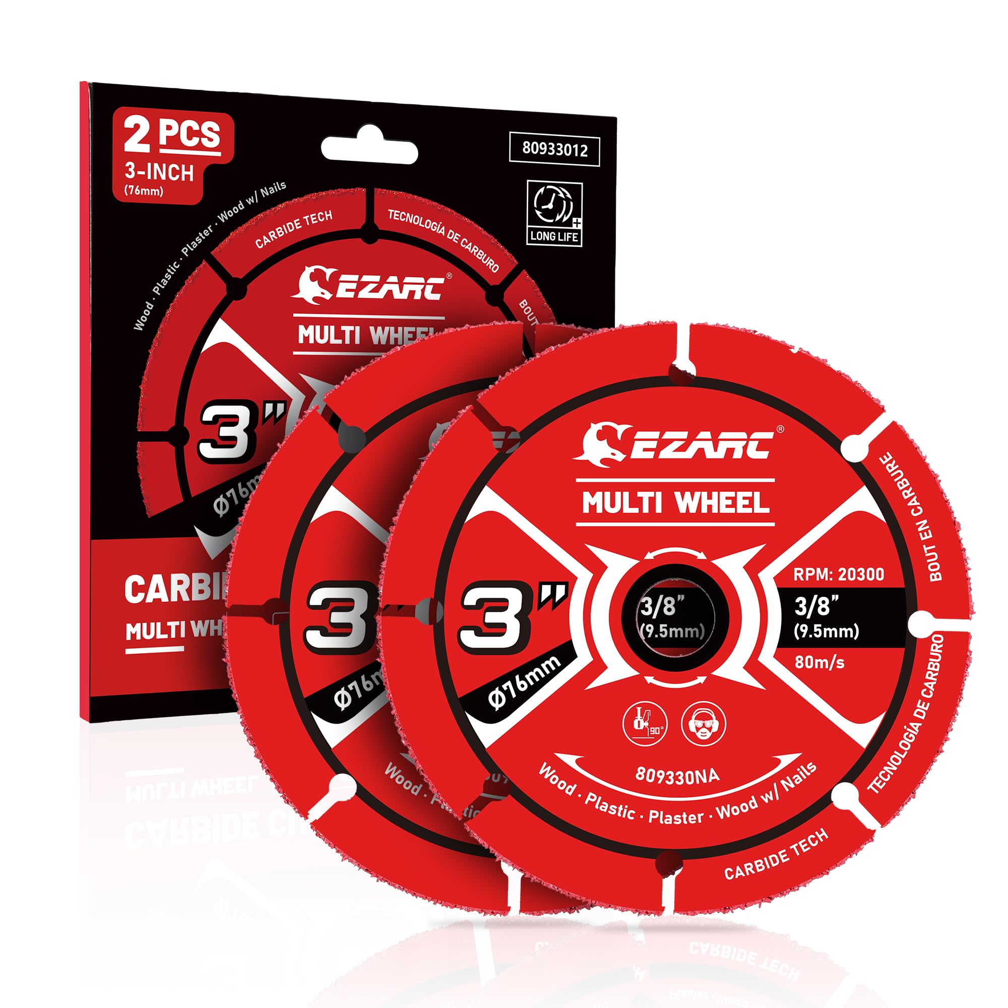 EZARC 3 Inch Cut Off Wheels, Carbide Cutting Disc, Angle Grinder Cutting Wheel for Wood, Wood with Nails, Laminate, Plastic, Plaster, 2 Pack