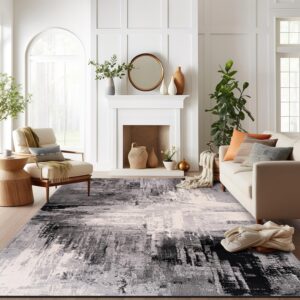 Rugshop Basel Contemporary Abstract Art Stain Resistant Soft Area Rug 5' x 7' Black