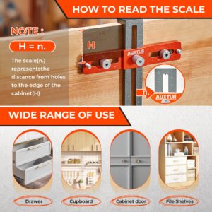 AUXTUR Cabinet Hardware Jig, Adjustable Cabinet Handle Template Tool with Alignment Hole, Punch Locator Drill Guide for Knobs,Handles and Pulls, Cabinet Template Tool for Drawer Cabinet Installation