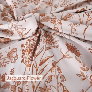 YINFUNG Flower Duvet Cover Fall Floral Embroidered Burnt Orange Terracotta Rust White Queen Spring Wildflower Botanical Jacquard Textured 3 Pieces Autumn Bedding Set Country